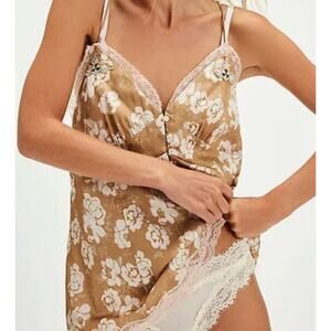 Free People Intimately Night Special Cami Top Gold tan  Size Large  Babydoll NEW